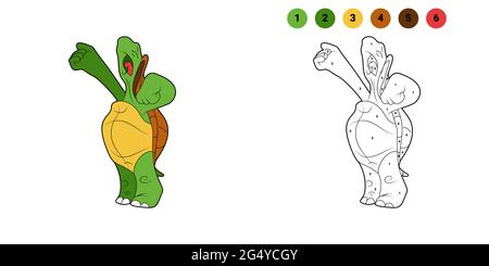 Bild für Kinder. Zeichentrickfigur. Schildkröte singt. Schildkröte schreit. Schwarze Kontur Silhouette. Isoliert auf weißem Hintergrund. Tiermotiv. Ve Stock Vektor