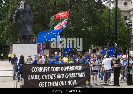 Whitehall, London, Großbritannien - 23. Juni 2021 - Banner auf dem Parliament Square bei der von SODEM To organisierten Demonstration in Whitehall, London Stockfoto