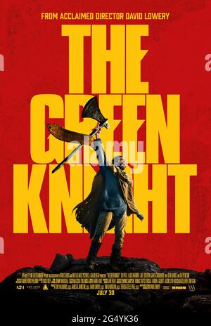 The Green Knight (2021) unter der Regie von David Lowery mit Dev Patel, Alicia Vikander und Joel Edgerton. Eine Fantasy-Erzählung der mittelalterlichen Geschichte von Sir Gawain und dem Grünen Ritter. Stockfoto