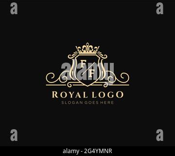 Ff Buchstabe Luxurious Brand Logo Template, für Restaurant, Royalty, Boutique, Cafe, Hotel, Wappentisch, Schmuck, Mode und andere Vektorgrafik. Stock Vektor