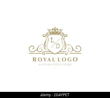 LD Letter Luxurious Brand Logo Template, für Restaurant, Royalty, Boutique, Cafe, Hotel, Wappentisch, Schmuck, Mode und andere Vektorgrafik. Stock Vektor