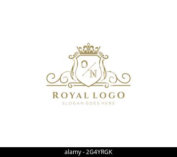 AUF Brief Luxurious Brand Logo Template, für Restaurant, Royalty, Boutique, Cafe, Hotel, Wappentisch, Schmuck, Mode und andere Vektorgrafik. Stock Vektor