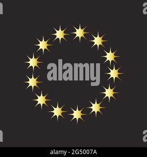 Rahmen aus Sternen, golden leuchtend auf dunklem Hintergrund. Glänzender Rahmen mit leuchtenden Effekten Stock Vektor