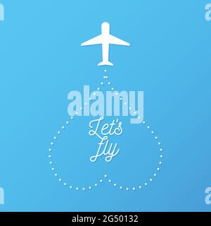 Let's Fly Lettering. Zitat am Himmel. Vektorgrafik, flaches Design Stock Vektor