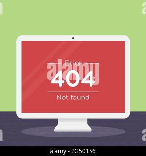 404-Fehlerseite im Desktop-Computer. Vektorgrafik, flaches Design Stock Vektor
