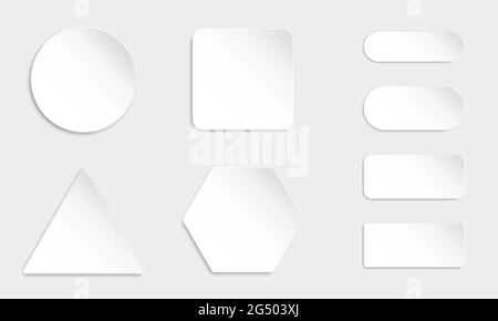 Weißes 3d-leeres Quadrat und abgerundeter Tastenvektorsatz. Stock Vektor