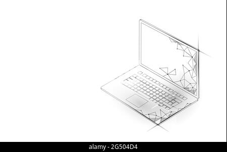 Internet Dating App Konzept. 3D Low Poly Laptop romantische Beziehung Symbol Herz. Social media love date finden paar Service. Website romantisch Stock Vektor