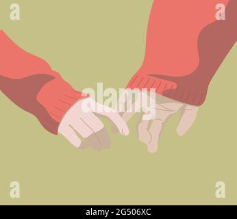 Frau und Mann halten die Hände mit den Fingern zusammen. Pinky schwören Geste für Logo, Banner, Wandkunst, Social Media. Liebevolles Paar, das die Hände hält. Illustratio Stock Vektor