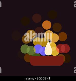 Brennende Diwali-Festlampen mit leuchtenden Blasen vor dunklem Hintergrund Stock Vektor