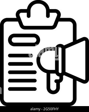 Megafon-Symbol in der Zwischenablage. Skizzieren Sie das Megaphon-Vektorsymbol für das Web-Design in der Zwischenablage, das auf weißem Hintergrund isoliert ist Stock Vektor