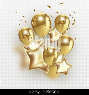 Goldene Luftballons, isoliert auf transparentem Hintergrund, mit Verlaufsgitter, Vektorgrafik Stock Vektor