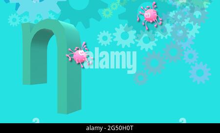 COVID-19 ETA-VARIANTENLINIE B.1.525, neue Pandemie-Bedrohung. Globale Gesundheitskrise. Der siebte Buchstabe des griechischen Alphabets. Virussimulierte Zeichnung. Stockfoto