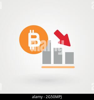 Bitcoin-Abwärts-Diagramm. Konzept der Krypto-Währungskrise. Rückgang der digitalen Währung. Vektorgrafik, flaches Design Stock Vektor