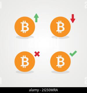 Set: Bitcoin-Diagramm nach oben und unten. Konzept der Krypto-Währungskrise. Digitales Währungsrisiko. Vektorgrafik, flaches Design Stock Vektor