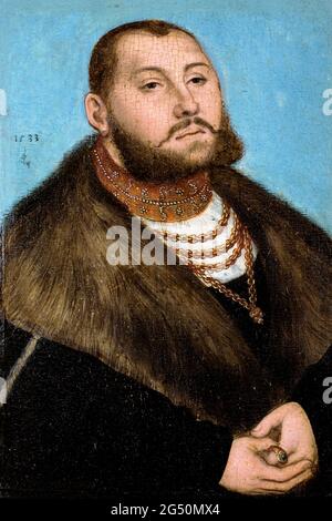 Johann Friedrich I., Kurfürst von Sachsen (1503-1554). Porträt mit dem Titel John Frederick der Großmütige, Kurfürst von Sachsen von Lucas Cranach dem Älteren, Öl auf Tafel, 1533 Stockfoto