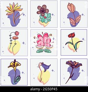 Set von handgezeichneten farbigen Blumen Stock Vektor
