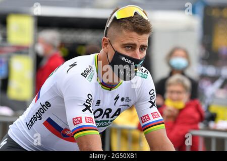 Der Slowake Peter Sagan von Bora-Hansgrohe zeigte sich bei der Präsentation der Teams, die an der 108. Ausgabe der Tour de France Cycling rac teilnehmen Stockfoto