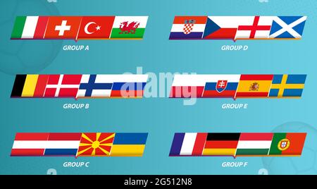 European Football 2020 Turnier Flagge gesetzt, Flaggenkonzept. Vektorset. Stock Vektor