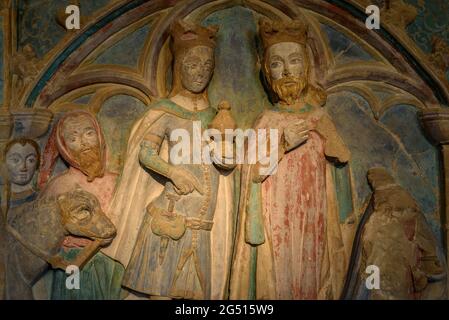 Solsona Museum. Altarbild der Epiphania, aus der Kirche Santa Maria de Preixana (Urgell, Katalonien, Spanien) ESP: Museo de Solsona. Retablo Stockfoto