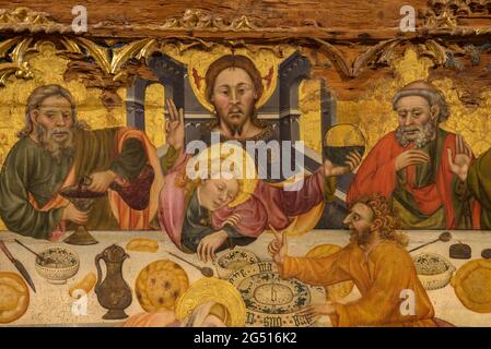 Solsona Museum. Der gotischen Kunst gewidmetes Altarbild des Letzten Abendmahls in der Kirche Santa Constança de Linya, in Navès (Katalonien, Spanien) Stockfoto