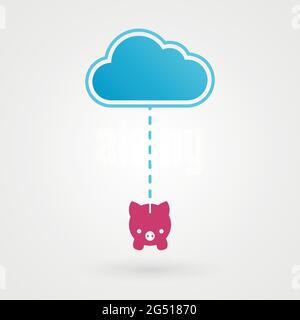 Wolke und Schweinchen. Konzept der Einsparungen. Vektorgrafik, flaches Design Stock Vektor