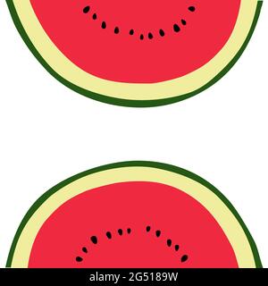 Zwei Scheiben Wassermelone. Stilisiertes, flaches Vektordesign isoliert auf weißem Hintergrund, EPS8 Stock Vektor