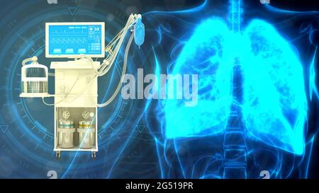 Lungen- und ITS-Lungenventilator, cg Medical 3d-Illustration Stockfoto