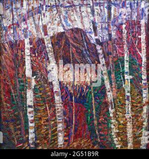 Landschaftskunstwerk von Marsden Hartley mit dem Titel Whiet Birches. Stockfoto