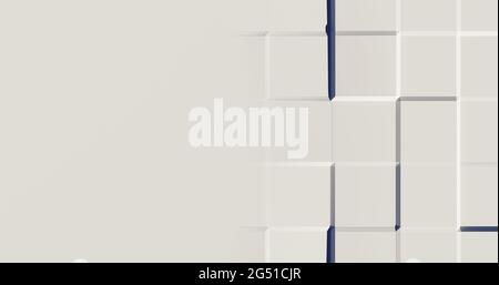 Weiße Wand mit hervorstehenden Quadraten 3d-Rendering Stockfoto