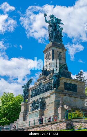 Details der Niederwalder Gedenkstätte von 1883 in Rüdesheim, berühmtes Weindorf in der Rheingauer Landschaft am Rhein, Hessen, Deutschland, Europa Stockfoto