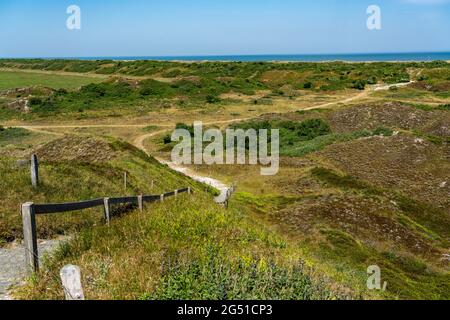 Nordseeinsel Langeoog, Frühsommer, Dünenlandschaft im Inselinneren, Niedersachsen, Deutschland, Stockfoto