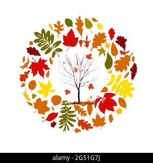 Runder Rahmen aus Blättern. Blumenrahmen. Ein Baum ohne Blätter. Vektorgrafik Stock Vektor