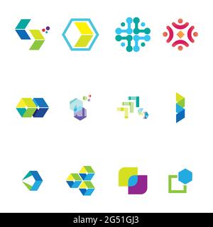 Satz von modernem Logo-Konzept für Fintech- und digitale Finanztechnologien Stock Vektor