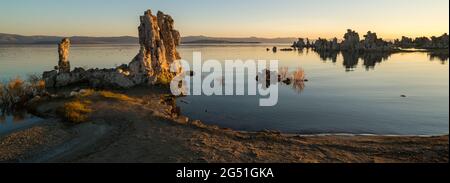 Tufftürme bei Sonnenaufgang, Mono Lake, State Natural Reserve, Mono County, Kalifornien, USA Stockfoto
