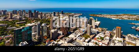 Luftaufnahme der Innenstadt von Honolulu, Oahu, Hawaii, USA Stockfoto