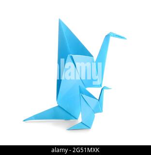 Origami-Vögel auf weißem Hintergrund. Konzept der Einzigartigkeit Stockfoto