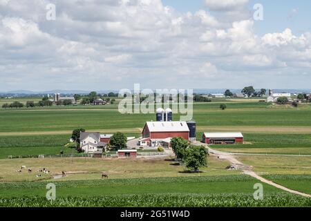 Ronks, Pennsylvania, USA - 17. Juni 2021: Amish Farm im ländlichen Lancaster County, Pennsylvania Stockfoto