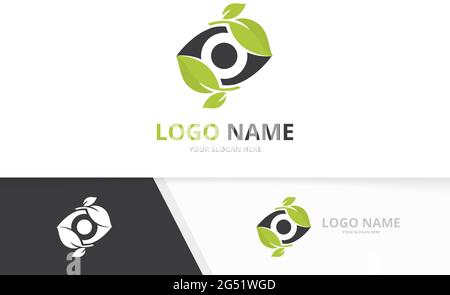 Kombination aus Vector Eye und Leaf Logo. Einzigartige Designvorlage für das Logo der Öko-Augenheilkunde. Stock Vektor