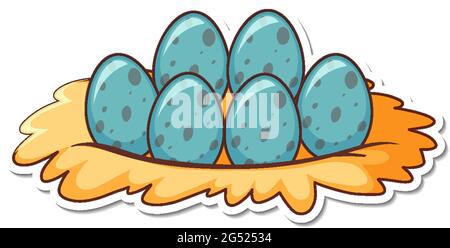 Aufkleber-Design mit Eiern im Vogelnest isolierte Illustration Stock Vektor