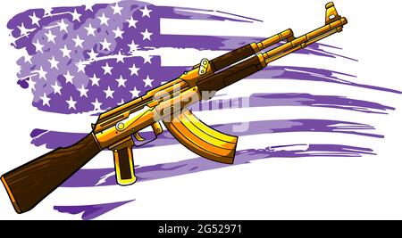 Illustration der US-Flagge mit einem AK 47 Gewehr Stock Vektor