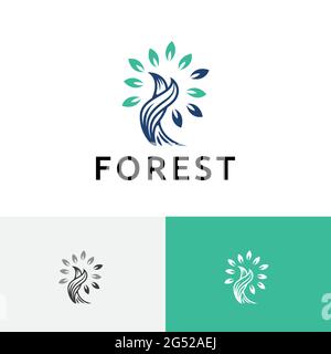 Twisted Tree Forest Natur Blätter Ökologie Einfaches Logo Stock Vektor