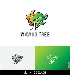 Winkender Baum Geblasener Wind Natur Ökologie Grünes Logo Stock Vektor