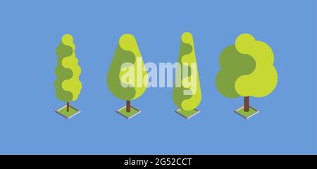 Flacher grüner isometrischer Baum. Vektor-Illustration mit flachem Design. EPS 10. Stock Vektor