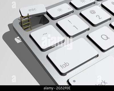 esc-Taste entfernt und Leiter aus ihm, Flucht aus Technologie-Konzept, 3d-Illustration Stockfoto