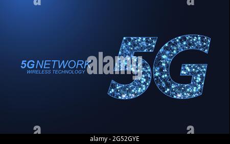 Konzept der 5G-Netzfunktechnologie. 5G-Webbanner-Symbol für Unternehmen und Technologie, Signal, Geschwindigkeit, Netzwerk, Big Data, Technologie, IoT und Verkehr Stock Vektor