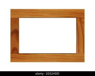 Hölzerner Fotorahmen mit leerem Kopierraum, isoliert auf Weiß. Holzrahmen oder Fotorahmen isoliert auf dem weißen Hintergrund.Retro-Rahmen für dverorhoung. Stockfoto