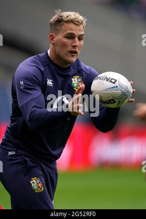 Duhan van der Merwe von britischen und irischen Löwen während der Trainingseinheit im BT Murrayfield Stadium, Edinburgh. Bilddatum: Freitag, 25. Juni 2021. Stockfoto