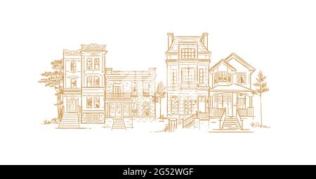 Haus Illustration Zeichnung im altmodischen Vintage-Stil Stock Vektor
