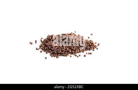 Haufen Blumenkohlensamen isoliert auf weiß bereit zu Pflanzen Stockfoto