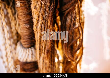 Jute Dekoration Textur am Eingang - Close Up Stockfoto